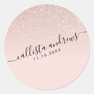 Elegant Girly Rose Gold Pink Glitter Ombre Classic Round Sticker