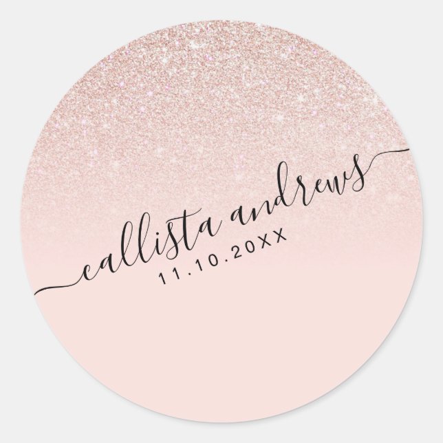 Elegant Girly Rose Gold Pink Glitter Ombre Classic Round Sticker (Front)
