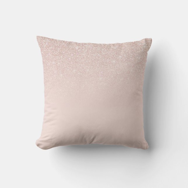 Elegant Girly Rose Gold Pink Glitter Ombre Cushion (Front)