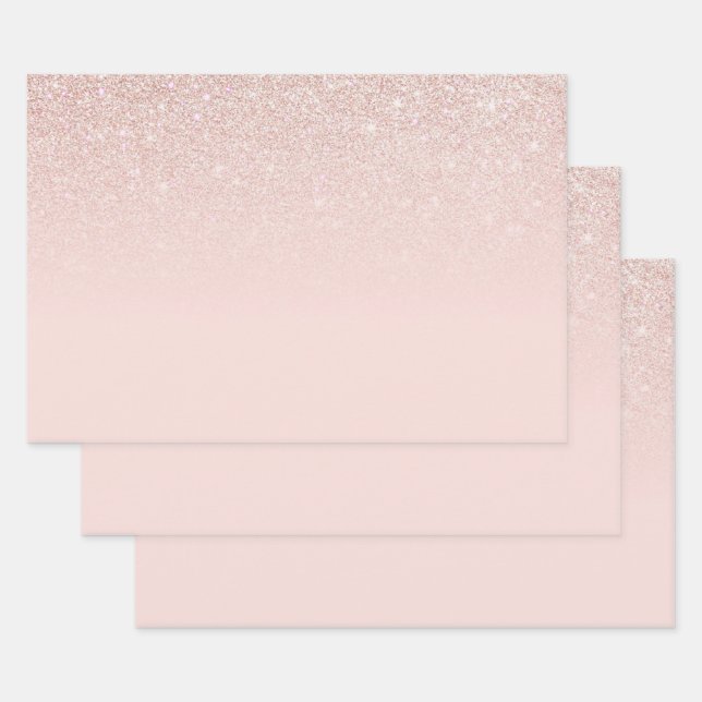 Elegant Girly Rose Gold Pink Glitter Ombre Wrapping Paper Sheet (Set)