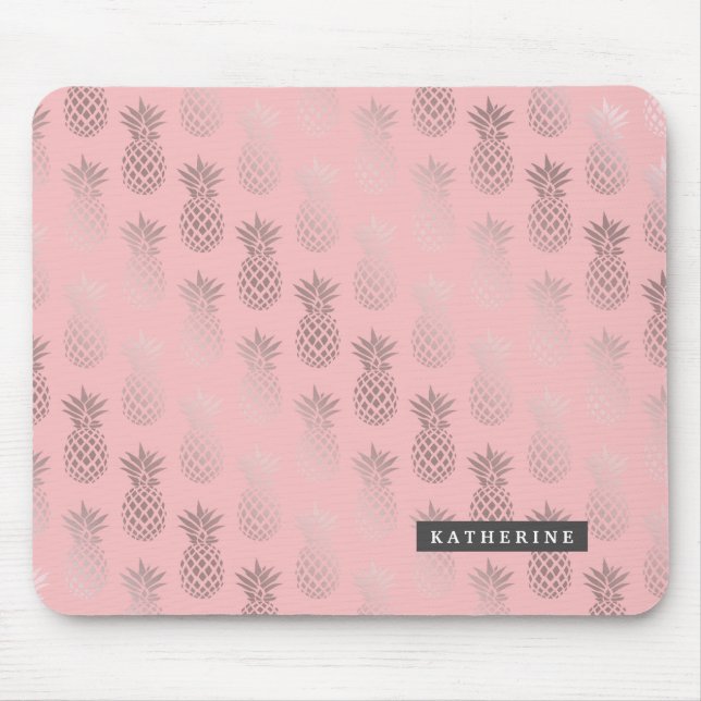 Elegant girly rose gold & pink pineapple pattern mouse mat (Front)