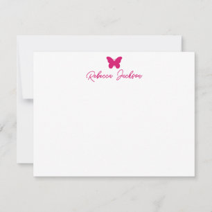 Elegant Girly Script Name Magenta Pink Butterfly Card