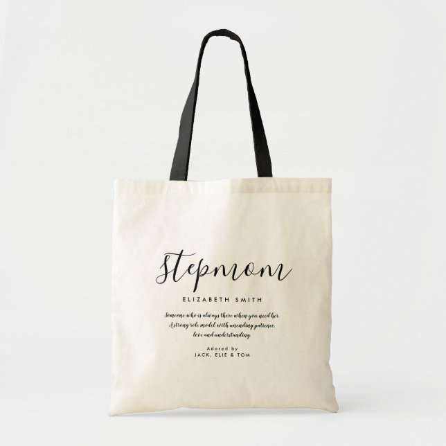 Elegant Girly Script Stepmom Quote Tote Bag (Front)