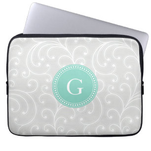 Elegant girly silver floral pattern monogram laptop sleeve