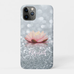 Elegant Girly Silver Glittery Bokeh Lotus iPhone 11 Pro Case