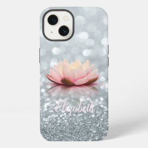 Elegant Girly Silver Glittery Bokeh Lotus iPhone 13 Case