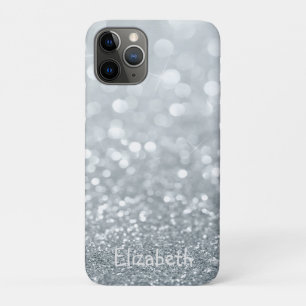 Elegant Girly Silver Glittery Bokeh -Personalised iPhone 11 Pro Case
