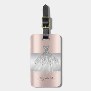 Elegant Girly Stripe,Silver Dress Rose Gold  Luggage Tag