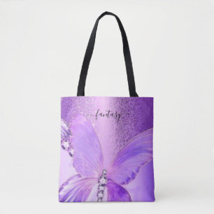 Elegant Girly Stylish Purple Butterfly Tote Bag