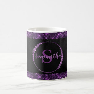 Elegant Girly Stylish Purple Monogram Black Coffee Mug