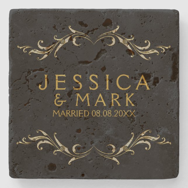 Elegant Girly Swirls Floral Frame Stone Coaster (Front)