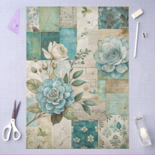 Elegant Girly Teal Cottagecore Floral Tissue Paper