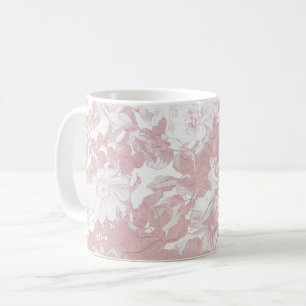 Elegant girly trendy pink coral white floral lace coffee mug