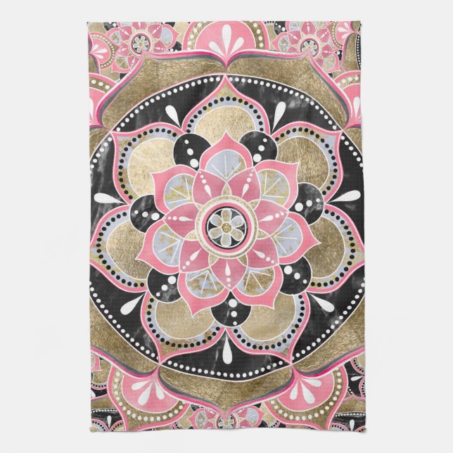 Elegant girly tribal mandala design tea towel (Vertical)