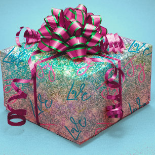 Elegant girly turquoise iridescent glitter rainbow wrapping paper