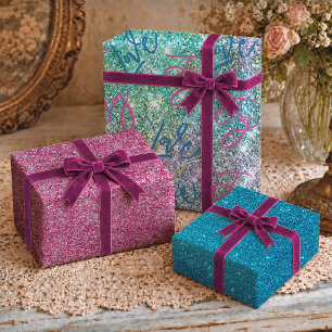 Elegant girly turquoise iridescent glitter rainbow wrapping paper sheet