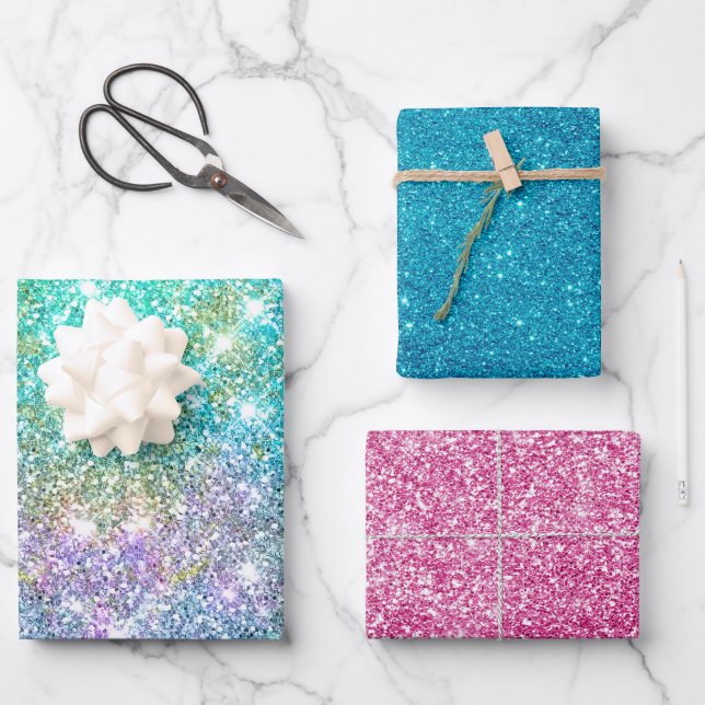 Elegant girly turquoise iridescent unicorn wrapping paper sheet (Front)