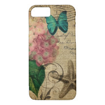 elegant girly vintage botanical sea shells floral
