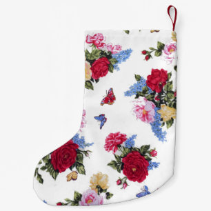 Elegant girly vintage roses floral butterflies small christmas stocking