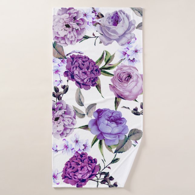 Elegant Girly Violet Lilac Purple Flowers Bath Towel (Bath Towel)