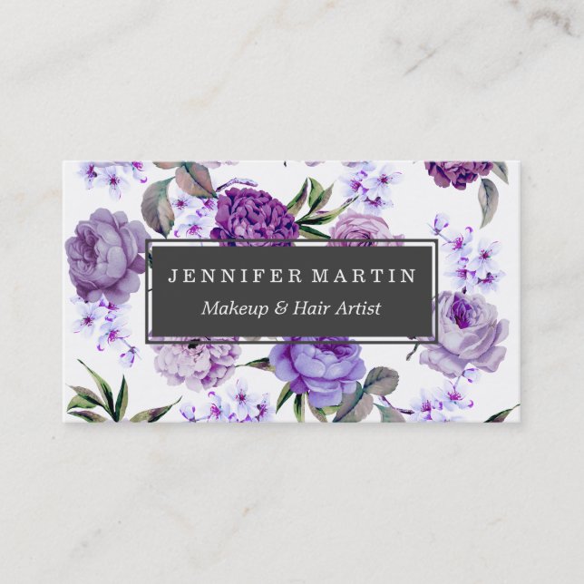 Elegant Girly Violet Lilac Purple Flowers Business Card (Front)