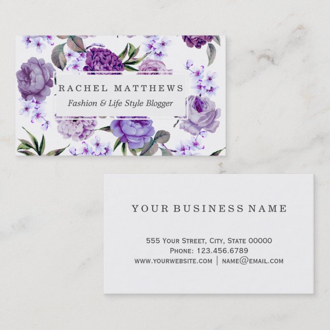 Elegant Girly Violet Lilac Purple Flowers Business Card (Front/Back)