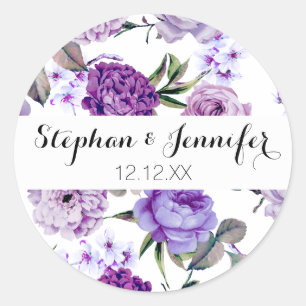 Elegant Girly Violet Lilac Purple Flowers Classic Round Sticker
