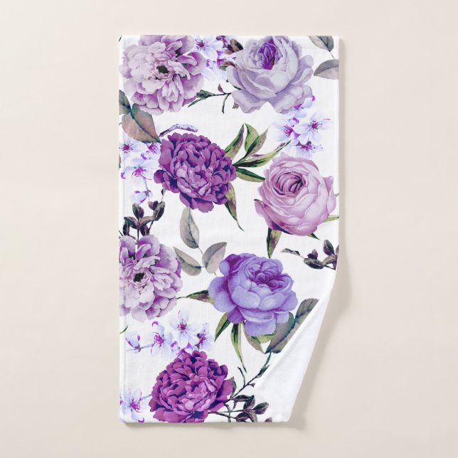 Elegant Girly Violet Lilac Purple Flowers Hand Towel (Hand Towel)