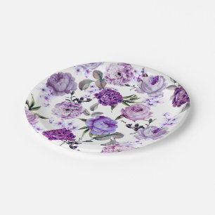 Elegant Girly Violet Lilac Purple Flowers Paper Plate