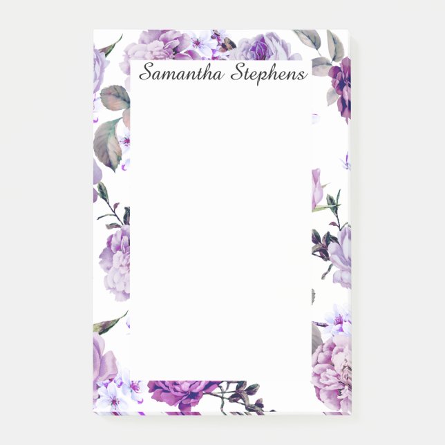 Elegant Girly Violet Lilac Purple Flowers Post-it Notes (Front)