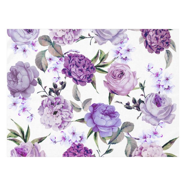 Elegant Girly Violet Lilac Purple Flowers Tablecloth (Front (Horizontal))