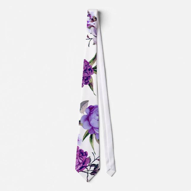 Elegant Girly Violet Lilac Purple Flowers Tie (Front)