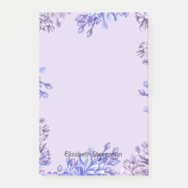 Elegant Girly Watercolor Purple Lilac Flowers Name Post-it Notes (Front)