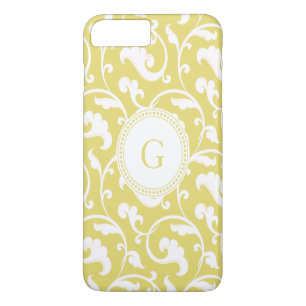 Elegant girly yellow floral pattern monogram iPhone 8 plus/7 plus case