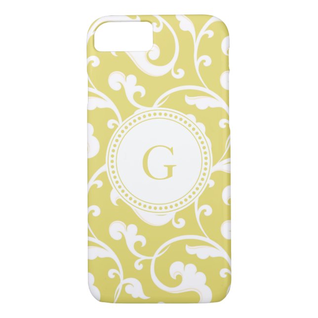 Elegant girly yellow floral pattern monogram Case-Mate iPhone case (Back)