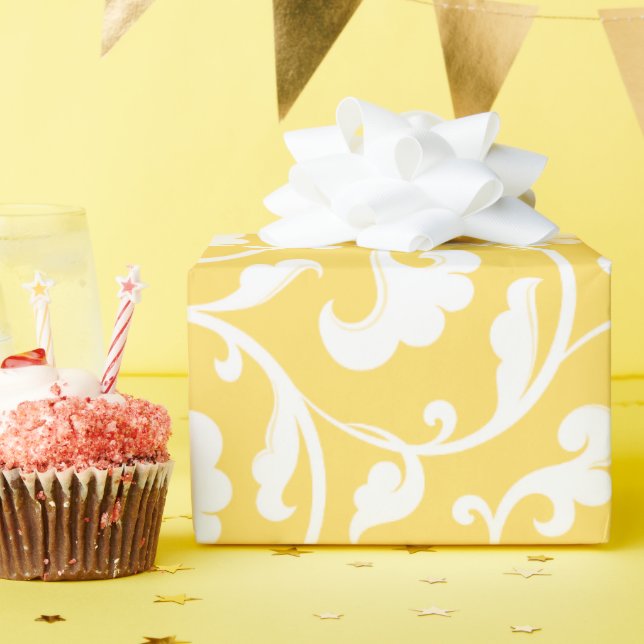 Elegant girly yellow floral pattern monogram wrapping paper (Birthday Party)