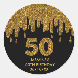 Elegant Glam 50th Birthday Gold Glitter Classic Round Sticker