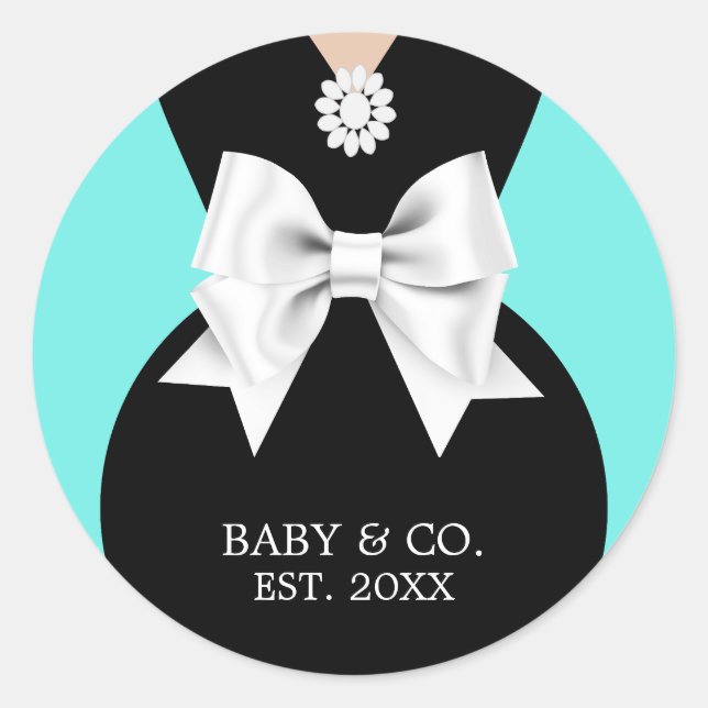 Elegant Glam Aqua Baby & Co Tiffany Baby Shower Classic Round Sticker (Front)