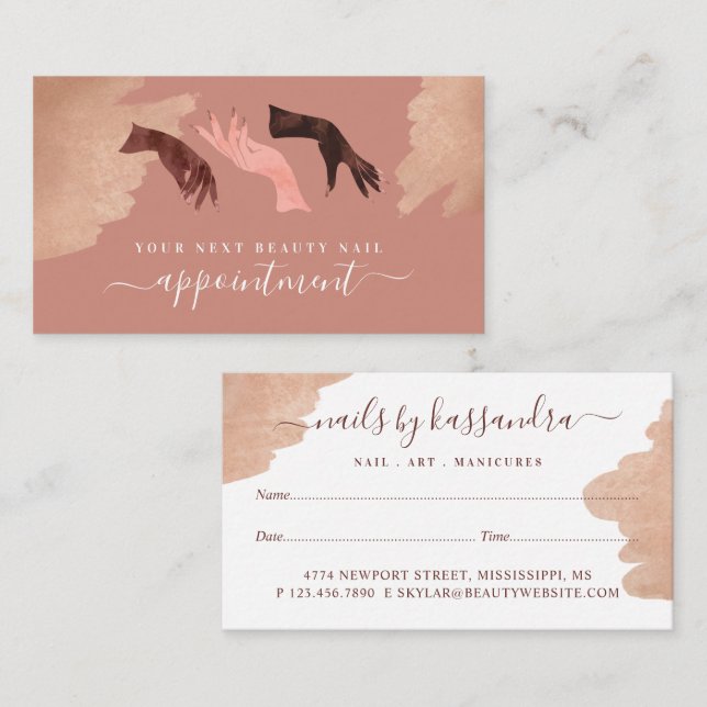 Elegant Glam Beauty Hands Nail Artist Manicure Appointment Card (Front/Back)