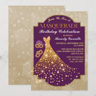 Elegant Glam Birthday Masquerade Invitation