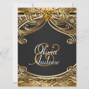 Elegant Glam Black and Gold Wedding Invitation