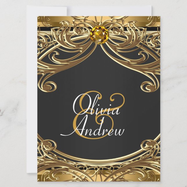 Elegant Glam Black and Gold Wedding Invitation (Front)