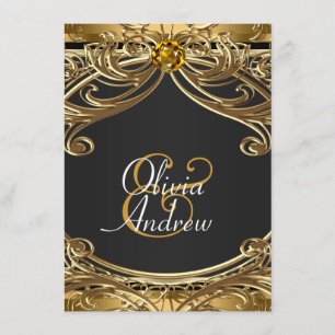 Elegant Glam Black and Gold Wedding Invitation