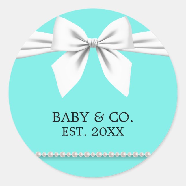 Elegant Glam Chic Baby & Co Tiffany Baby Shower Classic Round Sticker (Front)