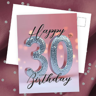 Elegant Glam Chic Pink and Sparkling Silver 30th Postcard