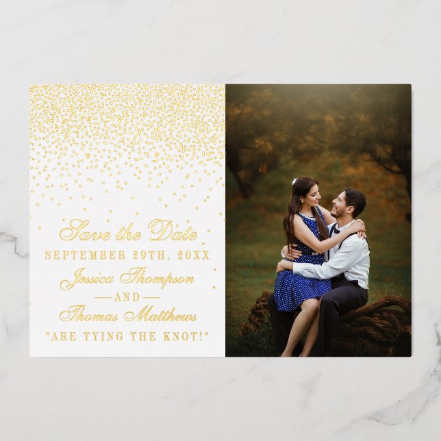 Elegant Glam Confetti Wedding Save The Date Real (Front)