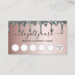 Elegant Glam Faux Silver Glitter Drips Loyalty Business Card