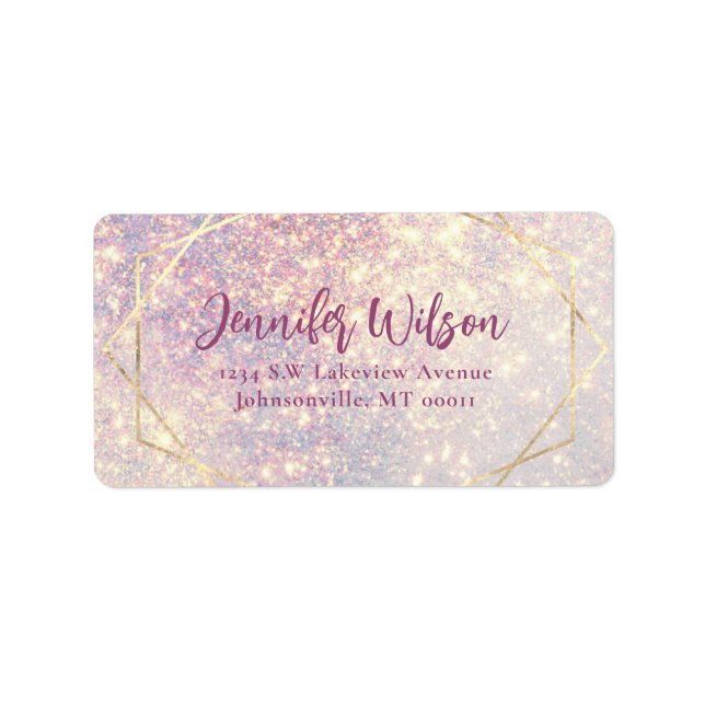 Elegant Glam Glitter Wedding Address Label (Front)