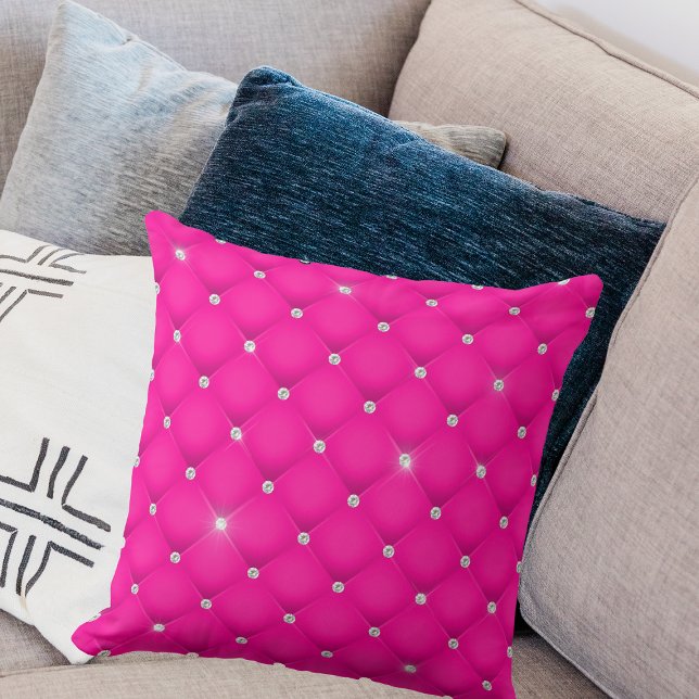 Elegant Glam Glittering Tufted Diamond Hot Pink Cushion (Creator Uploaded)
