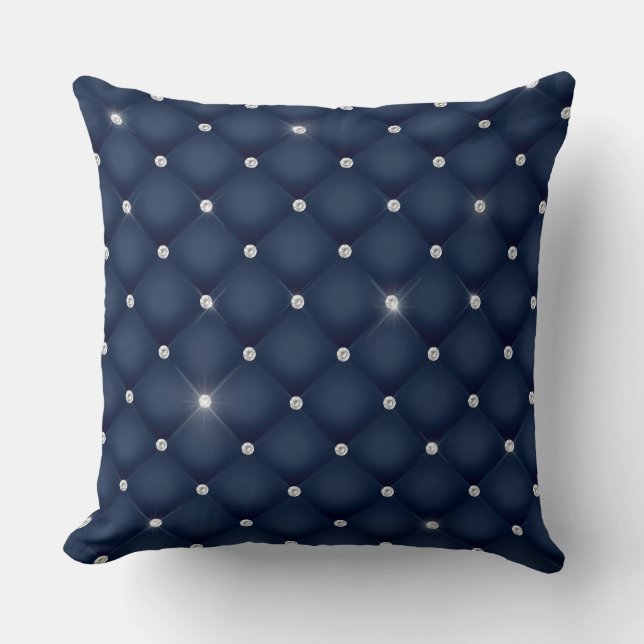 Elegant Glam Glittering Tufted Diamond Navy Blue Cushion (Front)
